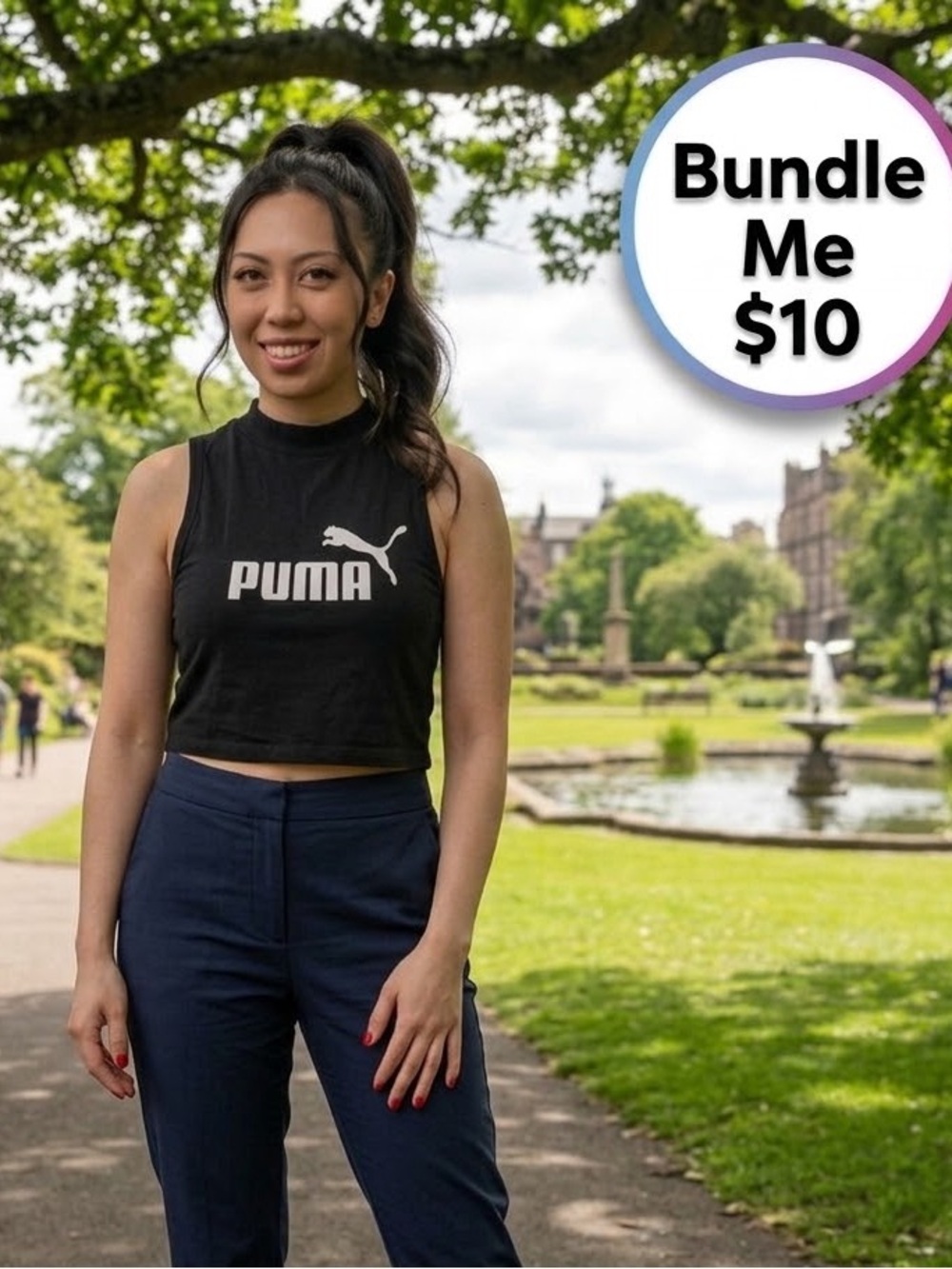 PUMA Black Cropped High-Neck Tank Top | Size Medium
